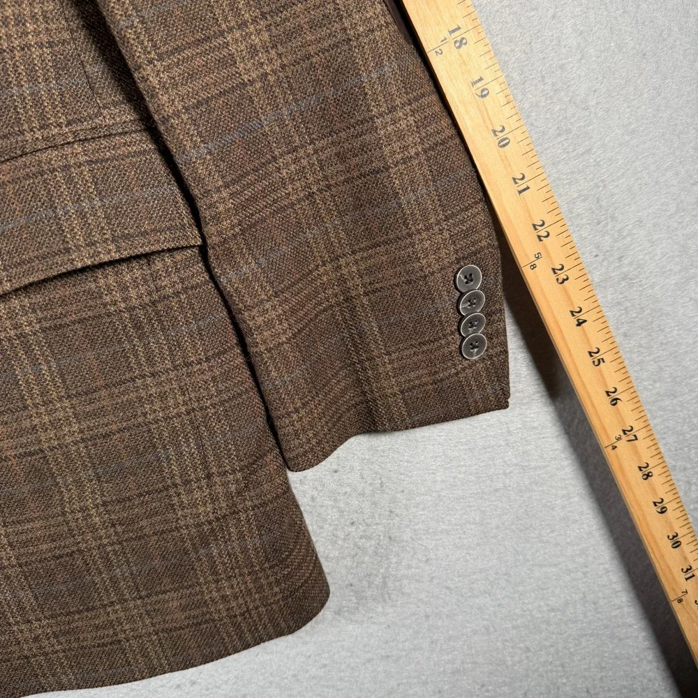 Saks Fifth Avenue BLACK Mens 44R Brown Wool Plaid Blazer Elbow Patches Canada